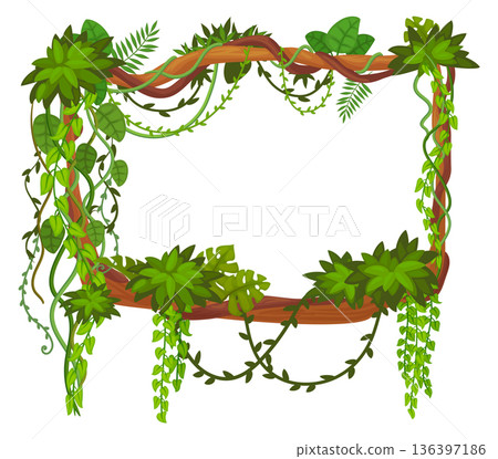 Exotic tropical frame. Cartoon forest game border 136397186