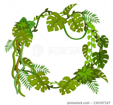 Jungle greenery wreath. Round rainforest botany frame 136397187