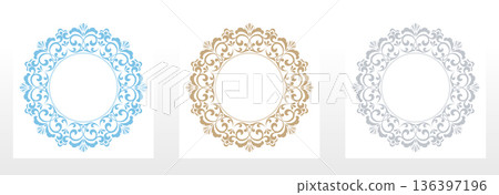 Set of decorative frames Elegant vector element for design in Eastern style, place for text. Floral colored frames. Lace illustration for invitations and greeting cards 136397196