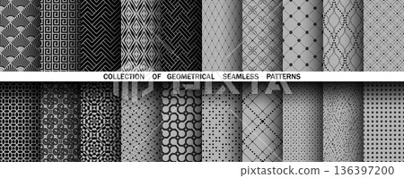 Geometric set of seamless black and gray patterns. Simple vector graphics 136397200