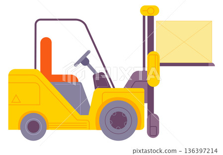 Shipping goods loader machine. Warehouse fork transport 136397214