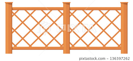 Wooden lattice fence. Park barrier. Outdoor decoration Wooden lattice fence. Park barrier. Outdoor decoration 136397262