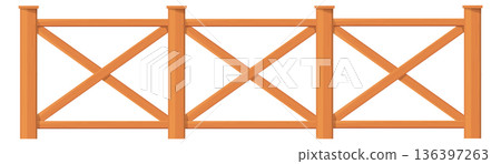 Farm boundary. Wooden timber fence cartoon border 136397263