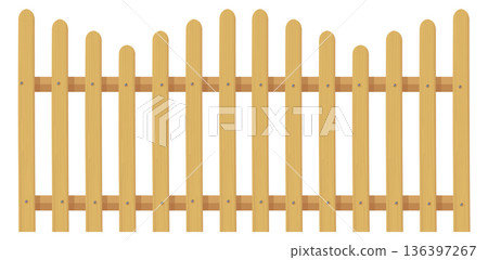 Wooden railing barrier. Decorative plank cartoon fence 136397267