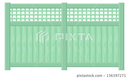 Green fence. Protection boundary with wooden panel railing 136397271