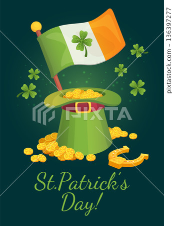 St. Patrick day card. Cartoon irish holiday banner 136397277