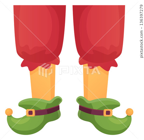 Santa helper legs. Cartoon elf feet icon Santa helper legs. Cartoon elf feet icon 136397279