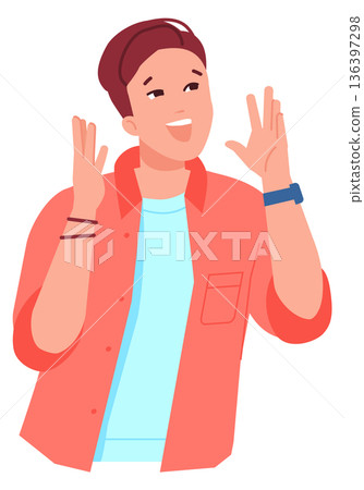 Excited guy. Joyful man expression cartoon character 136397298