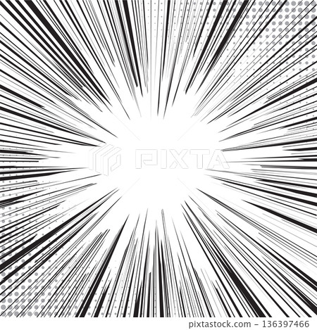 Manga background. Comic anime black lines on white. Fast speed lines movement effect frame. Superhero action. Square vector illustration 136397466