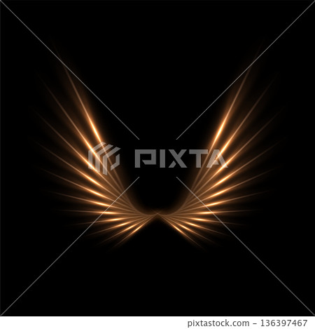 Golden light wings with glowing on black background. Abstract gold light glowing wings with neon effect. Futuristic shiny vector illustration Golden light wings with glowing on black background. Abstract gold light glowing wings with neon effect. Futuristic shiny vector illustration 136397467
