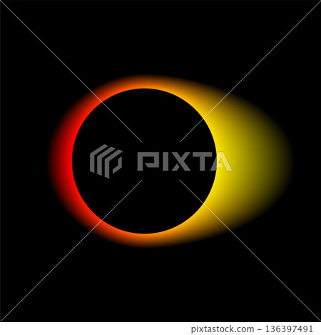 Neon color round frame with gradient effect. Abstract blending red yellow light circle background. Colored rainbow bright icon. Colorful geometric graphic vector illustration isolated on black 136397491