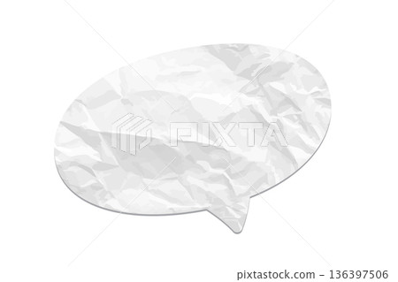 Crumpled paper speech bubble. White wrinkled paper chat icon on transparent background. Realistic texture vector design element for messages, communication, or scrapbooking projects Crumpled paper speech bubble. White wrinkled paper chat icon on transparent background. Realistic texture vector design element for messages, communication, or scrapbooking projects 136397506