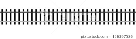 Top view of straight railway isolated on white background. Direct railroad track with rails and ties. Transportation infographic. Seamless vector illustration Top view of straight railway isolated on white background. Direct railroad track with rails and ties. Transportation infographic. Seamless vector illustration 136397526