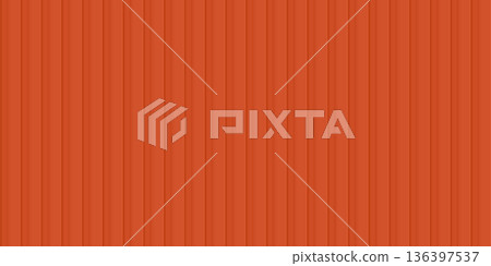 Orange shipping container wall. Seamless vertical metal panel texture with embossed ridges and industrial design. Cargo container backdrop. Realistic vector illustration 136397537