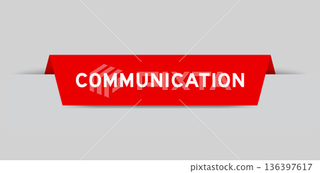 Red color inserted label with word communication on gray background 136397617