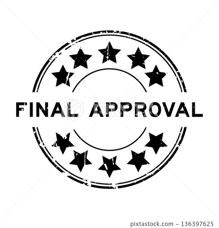 Grunge black final approval word round rubber seal stamp on white background 136397625