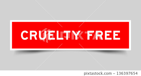 Red color square shape sticker label with word cruelty free on gray background Red color square shape sticker label with word cruelty free on gray background 136397654