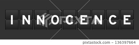 Black color analog flip board with word innocence on gray background 136397664