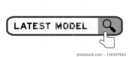 Search banner in word latest model with hand over magnifier icon on white background 136397693
