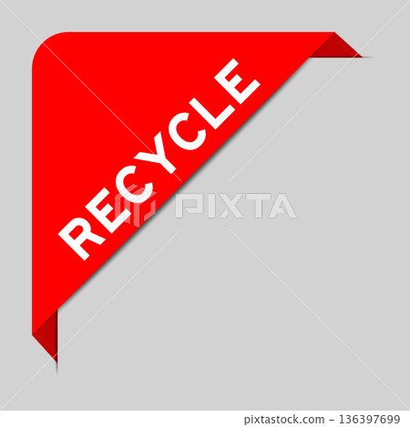 Red color of corner label banner with word recycle on gray background 136397699