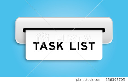 White coupon banner with word task list from machine on blue color background 136397705