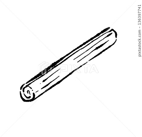 Monochrome drawing of a textured thick cinnamon stick 136397741