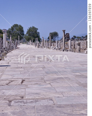 Ancient Ephesus, ruins in Turkey, ruins of the Ancient Roman and Ancient Greek empires, Selcuk, Izmir province Ancient Ephesus, ruins in Turkey, ruins of the Ancient Roman and Ancient Greek empires, Selcuk, Izmir province 136397859