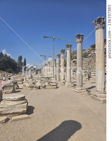 Ancient Ephesus, ruins in Turkey, ruins of the Ancient Roman and Ancient Greek empires, Selcuk, Izmir province Ancient Ephesus, ruins in Turkey, ruins of the Ancient Roman and Ancient Greek empires, Selcuk, Izmir province 136397865