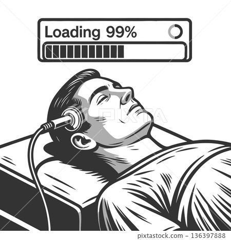 Man Being Digitally Uploaded With Percent Progress 136397888