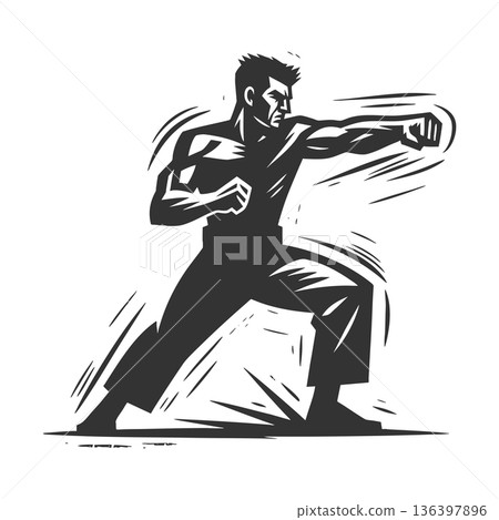 Martial Artist Punching Through Wall vector Martial Artist Punching Through Wall vector 136397896