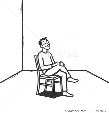 Man sitting alone in surreal empty room vector Man sitting alone in surreal empty room vector 136397897