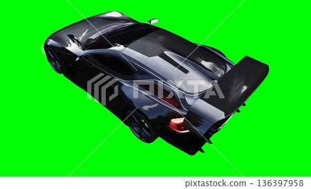 Futuristic electric, luxury, sport car driving fast. realistic reflections on the car body. green screen isolate. 3d rendering. 136397958