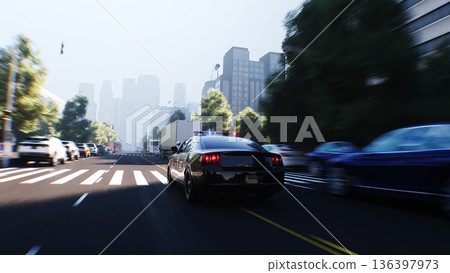 An police driving fast on a city street. 3d rendering. An police driving fast on a city street. 3d rendering. 136397973