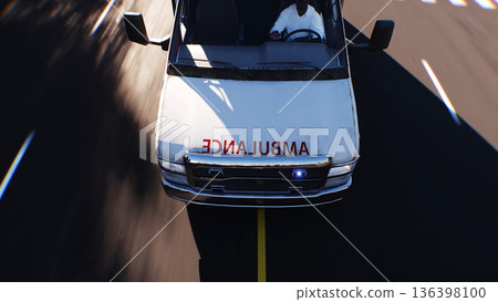An ambulance driving fast on a city street. 3d rendering. 136398100