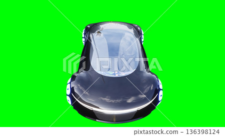 Futuristic, electric black car driving fast. realistic dynamic reflections on the car body. green screen isolate. 3d rendering. 136398124