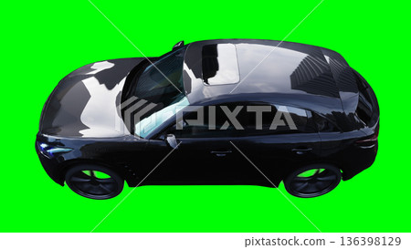 Luxury black sport suv, car driving fast. realistic dynamic reflections on the car body. green screen isolate. 3d rendering. 136398129