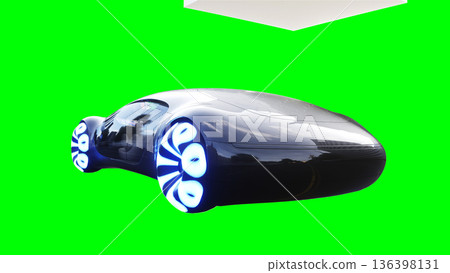 Futuristic, electric black car driving fast. realistic dynamic reflections on the car body. green screen isolate. 3d rendering. 136398131
