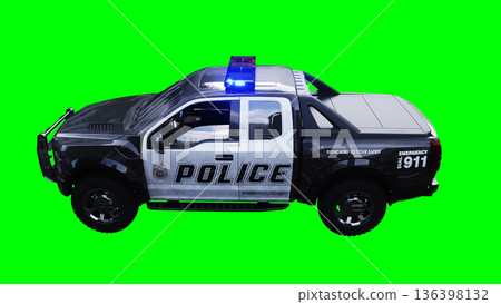 police pickup car green screen isolate.3d rendering. 136398132