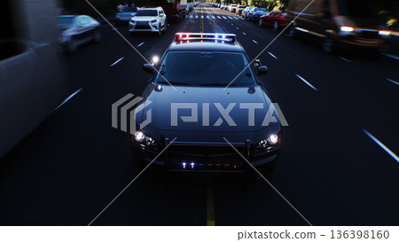 An police driving fast on a city street. 3d rendering. An police driving fast on a city street. 3d rendering. 136398160