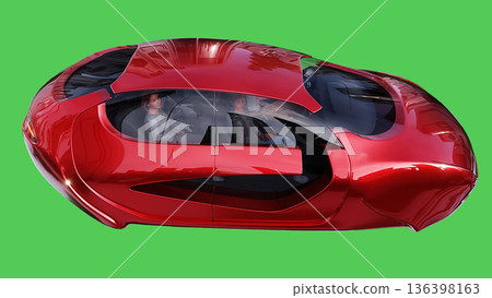 Futuristic flying red car. realistic dynamic reflections on the car body. green screen isolate. 3d rendering. 136398163