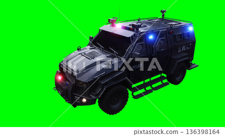 Armor swat police car green screen isolate.3d rendering. 136398164