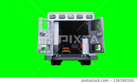 Ambulance green screen isolate. Realistic flashing lights. 3d rendering. 136398168