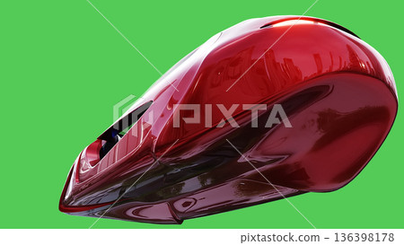 Futuristic flying red car. realistic dynamic reflections on the car body. green screen isolate. 3d rendering. 136398178