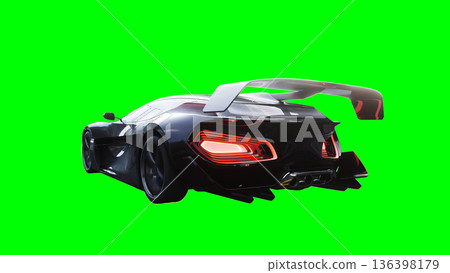 Futuristic electric, luxury, sport car driving fast. realistic reflections on the car body. green screen isolate. 3d rendering. 136398179