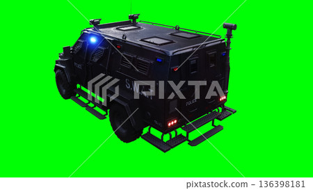 Armor swat police car green screen isolate.3d rendering. Armor swat police car green screen isolate.3d rendering. 136398181