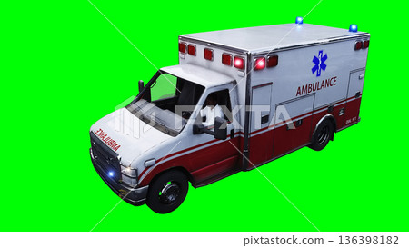 Ambulance green screen isolate. Realistic flashing lights. 3d rendering. 136398182