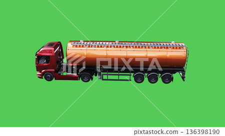 Oil truck driving fast. realistic dynamic reflections on the car body. green screen isolate. 3d rendering. Oil truck driving fast. realistic dynamic reflections on the car body. green screen isolate. 3d rendering. 136398190