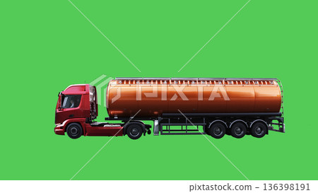 Oil truck driving fast. realistic dynamic reflections on the car body. green screen isolate. 3d rendering. 136398191
