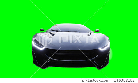 Futuristic electric, luxury, sport car driving fast. realistic reflections on the car body. green screen isolate. 3d rendering. 136398192