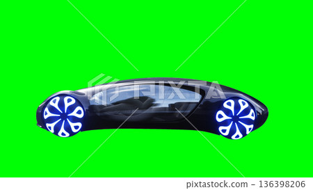 Futuristic, electric black car driving fast. realistic dynamic reflections on the car body. green screen isolate. 3d rendering. 136398206